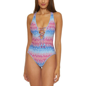 Becca Women's Joshua Tree One-Piece Swimsuit Multi Stripe Medium RT158